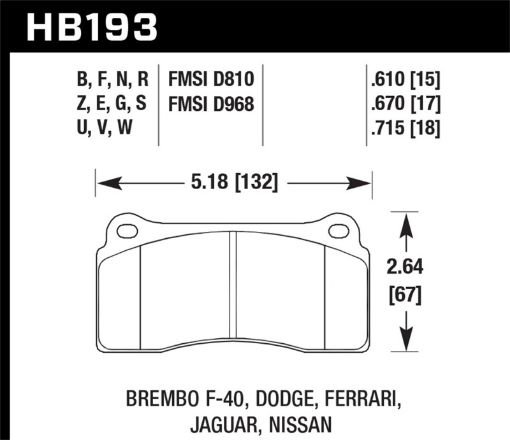 Picture of Hawk DTC - 80 03 - 06 08 - 09 Dodge Viper 88 - 92 Ferrari F40 95 - 97 F50 Race Brembo Brake Pads