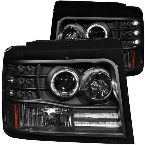 Picture of ANZO 1992 - 1996 Ford F - 150 Projector Headlights w Halo Black w Side Markers and Parking Lights