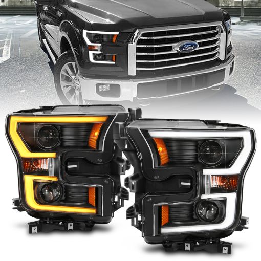 Picture of ANZO 2015 - 2017 Ford F - 150 Projector Headlights w Plank Style Switchback Black w Amber