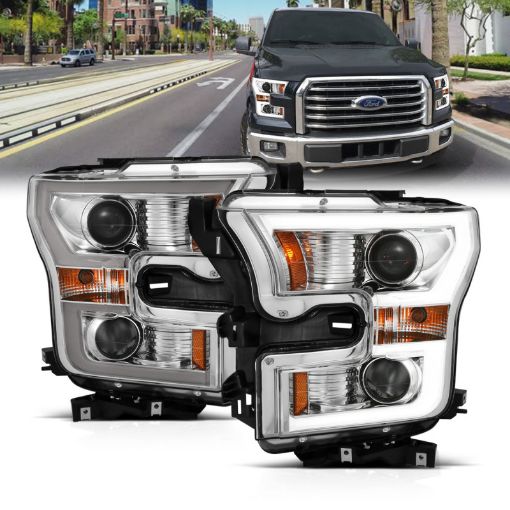 Picture of ANZO 2015 - 2017 Ford F - 150 Projector Headlights w Plank Style Switchback Chrome w Amber