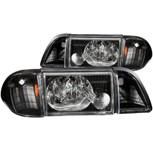 Picture of ANZO 1987 - 1993 Ford Mustang Crystal Headlights Black w Corner Lights 3pc