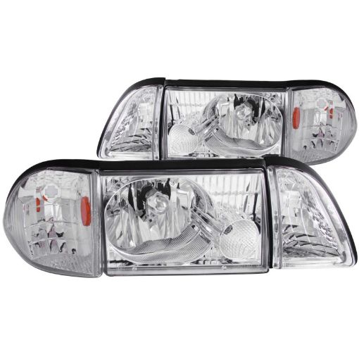 Picture of ANZO 1987 - 1993 Ford Mustang Crystal Headlights Chrome w Corner Lights 2pc