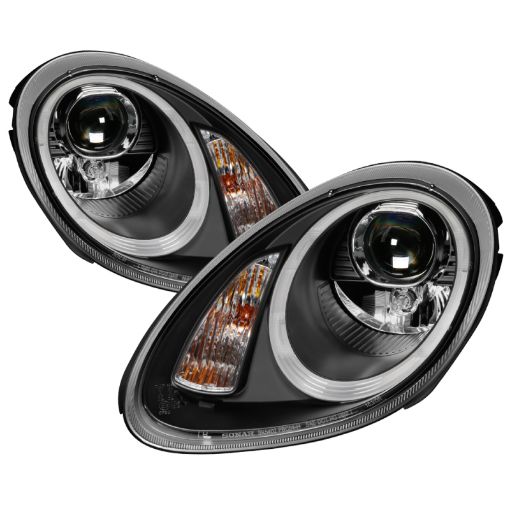 Picture of Spyder Porsche Cayman 05 - 08 Headlights - Halogen Model Only - DRL LED - Black PRO - YD - P98705 - DRL - BK