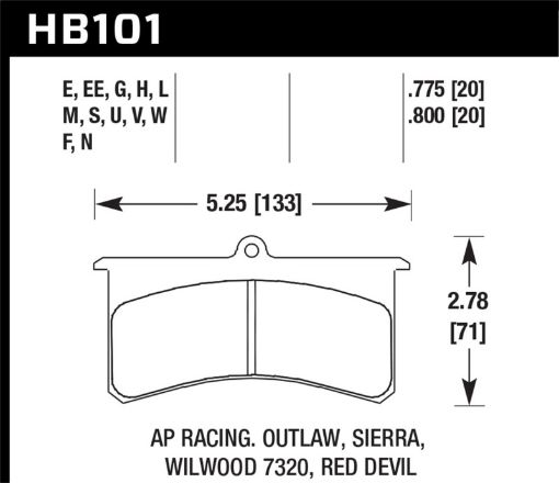 Picture of Hawk Wilwood SL AP Racing Outlaw .8 Inch Super - lite Brake Pad Set