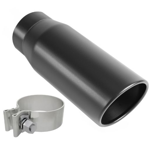 Picture of MagnaFlow Tip Black Coated w Clamp Single Wall Round Outlet 4in Diameter 3in Inlet 12in Length