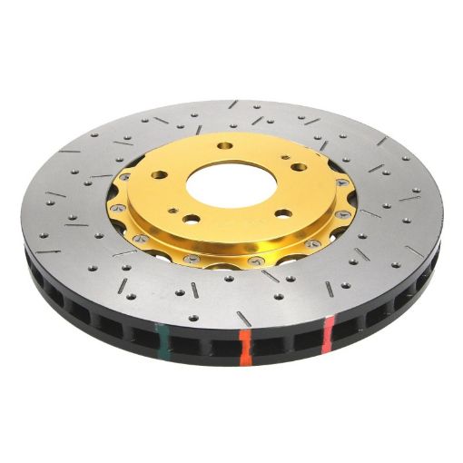 Picture of DBA 2010 Camaro V8 SS Front Drilled Slotted 5000 Series 2 Piece Rotor Assembled w Gold Hat