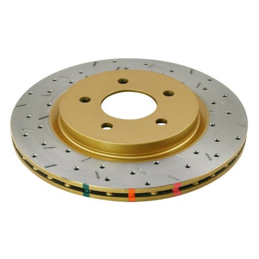 Picture of DBA 05 - 13 Ford Mustang GTV6 Rear Drilled Slotted 4000 Series Rotor w Gold Hat