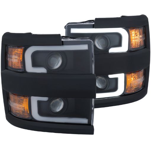 Picture of ANZO Projector Headlights With Plank Style Design Black wAmber 15 - 17 Chevrolet Silverado 25003500