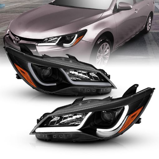 Picture of ANZO Projector Headlights With Plank Style Design Black wAmber 15 - 16 Toyota Camry (4DR)