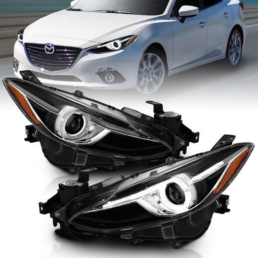 Picture of ANZO Projector Headlights With Halo Black wAmber 14 - 17 Mazda 3