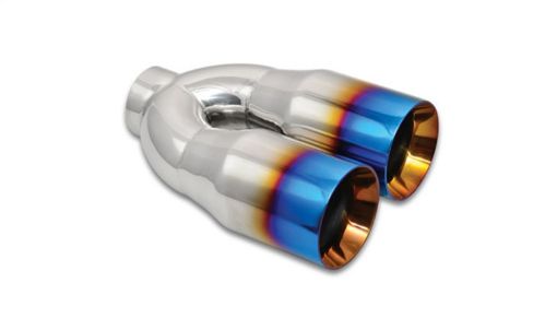 Picture of Vibrant 2.5in ID Dual 3.5in OD Round SS Tips (Double Wall, Straight Cut) with Burnt Blue Finish