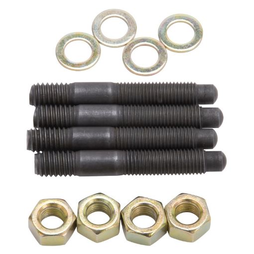 Picture of Edelbrock Carburetor Mounting Studs Bullet Nosed Black Oxide Gold Iridite WashersNuts Set of 4