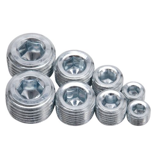 Picture of Edelbrock Fittings Pipe Plug Kit Internal Allen Head 18In 14In 38In 12In NPT Set of 8