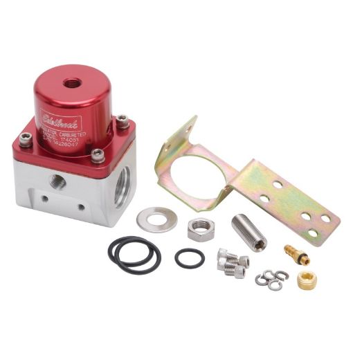 Picture of Edelbrock Fuel Pressure Regulator Carbureted 180 GPH 5 - 10 PSI - 10 InOut - 6 Return RedClear