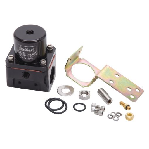 Picture of Edelbrock Fuel Pressure Regulator Carbureted 180 GPH 5 - 10 PSI - 10 InOut - 6 Return Black