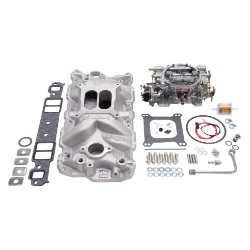 Picture of Edelbrock Manifold And Carb Kit Performer Eps Small Block Chevrolet 1957 - 1986 Natural Finish