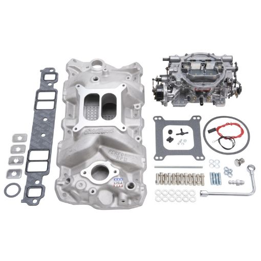 Picture of Edelbrock Manifold And Carb Kit Performer RPM Small Block Chevrolet 1957 - 1986 Natural Finish