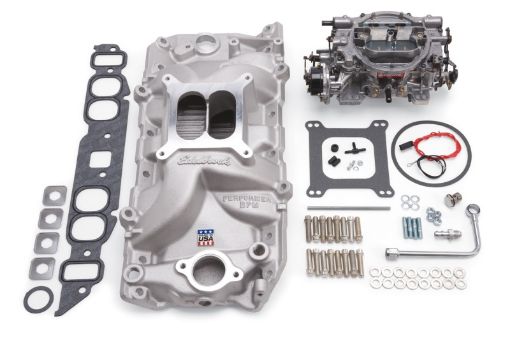 Picture of Edelbrock Manifold And Carb Kit Performer RPM Big Block Chevrolet Oval Port Natural Finish