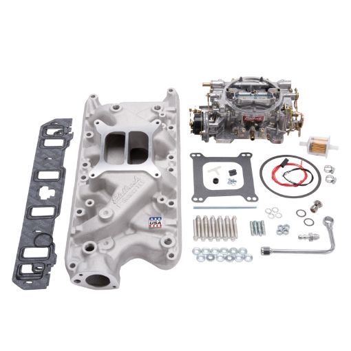 Picture of Edelbrock Manifold And Carb Kit Performer Small Block Ford 289 - 302 Natural Finish