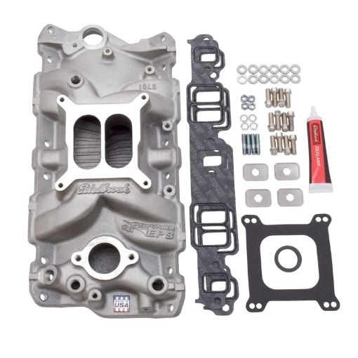 Picture of Edelbrock Manifold w Installation Kit Performer Eps SBC 1957 - 1986 Natural Finish