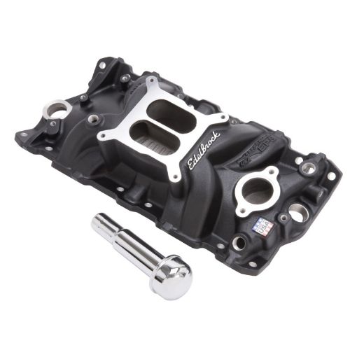 Picture of Edelbrock Intake Manifold Perf Eps SBC w Oil Fill Tube and Breather Black