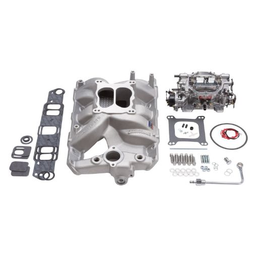 Picture of Edelbrock Manifold And Carb Kit Performer RPM Pontiac Natural Finish