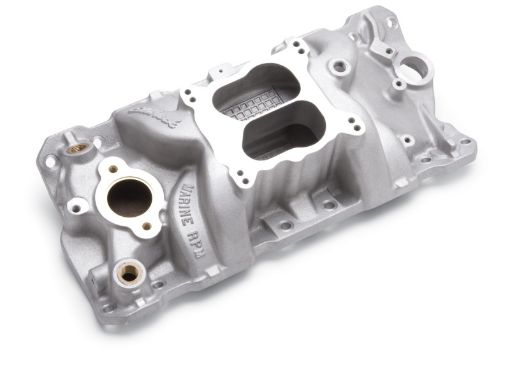 Picture of Edelbrock Manifold SBC 23 - Degree Marine RPM 1987 - 1995 w Brass