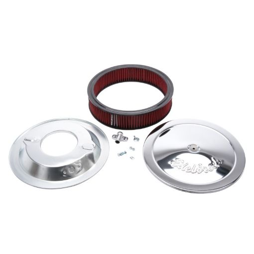 Picture of Edelbrock Air Cleaner Pro - Flo Series Round 14 In Diameter Cloth Element 38In Dropped Base Chrome