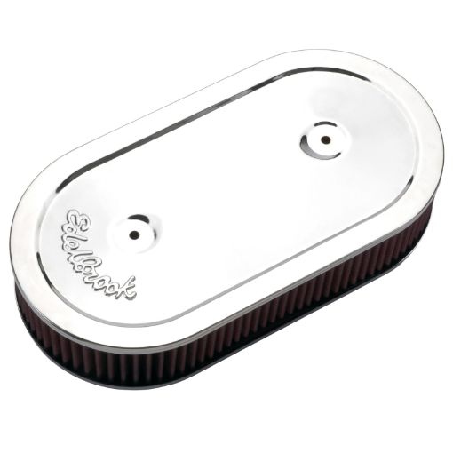 Picture of Edelbrock Air Cleaner Pro - Flo Series Oval Steel Top Cloth Element 13 5In X 7In X 3 5In Chrome