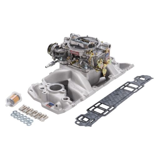 Picture of Edelbrock Manifold And Carb Kit Performer Air - Gap Small Block Chevrolet 1957 - 1986 Natural Finish