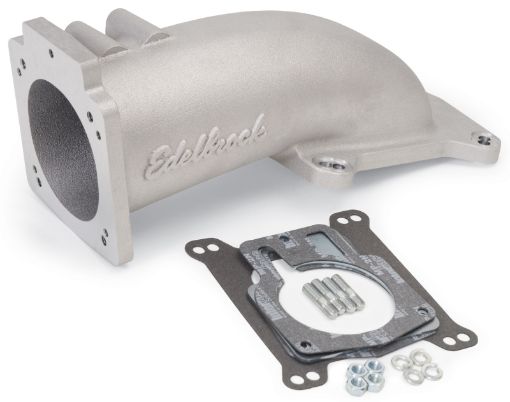 Picture of Edelbrock Ultra Low Profile Intake Elbow 90mm Throttle Body to Square - Bore Flange As - Cast Finish