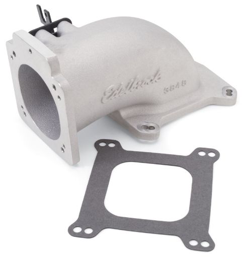 Picture of Edelbrock Low Profile Intake Elbow 90mm Throttle Body to Square - Bore Flange As - Cast Finish