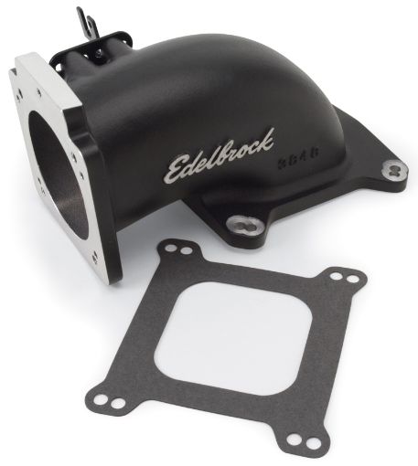 Picture of Edelbrock Low Profile Intake Elbow 90mm Throttle Body to Square - Bore Flange Black Finish