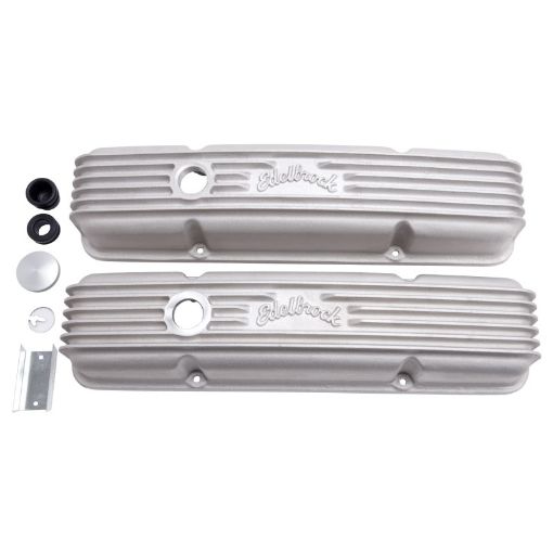 Picture of Edelbrock Valve Cover Classic Series Chevrolet 1959 - 1986 262 - 400 CI V8 w Oil Fill Hole Satin