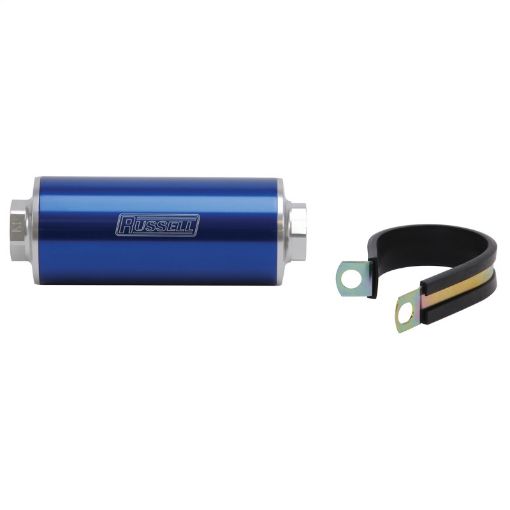 Picture of Russell Performance Profilter Fuel Filter 6in Long 10 Micron - 10AN Inlet - 10AN Outlet - Blue