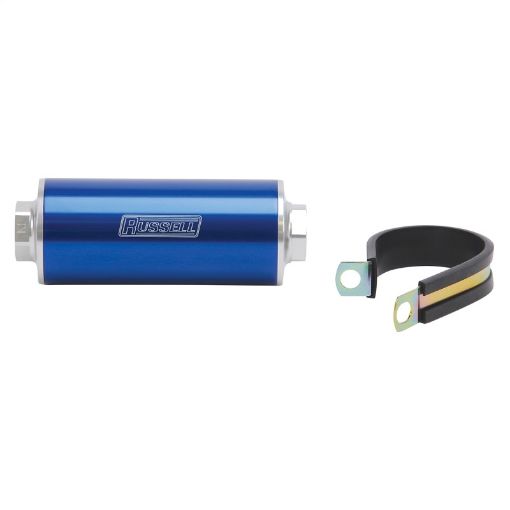 Picture of Russell Performance Profilter Fuel Filter 6in Long 60 Micron - 10AN Inlet - 10AN Outlet - Blue