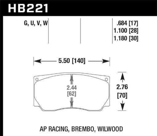 Picture of Hawk AP RacingWilwood 17mm DTC - 70 Race Rear Brake Pads