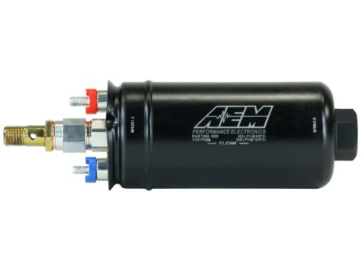 Picture of AEM 400LPH High Pressure Inline Fuel Pump - M18x1.5 Female Inlet to M12x1.5 Male Outlet